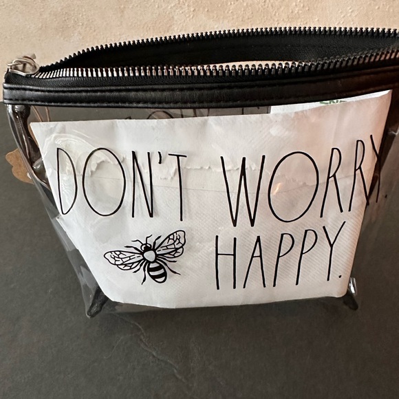 Rae Dunn DON'T WORRY BEE HAPPY Clear Cosmetic/Makeup Bag BRAND NEW!! - Picture 2 of 5